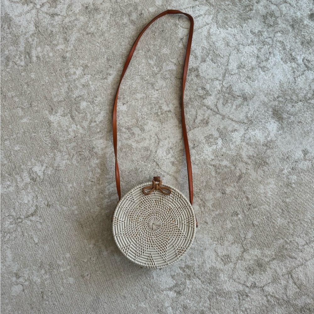 White Rattan Circle Bag